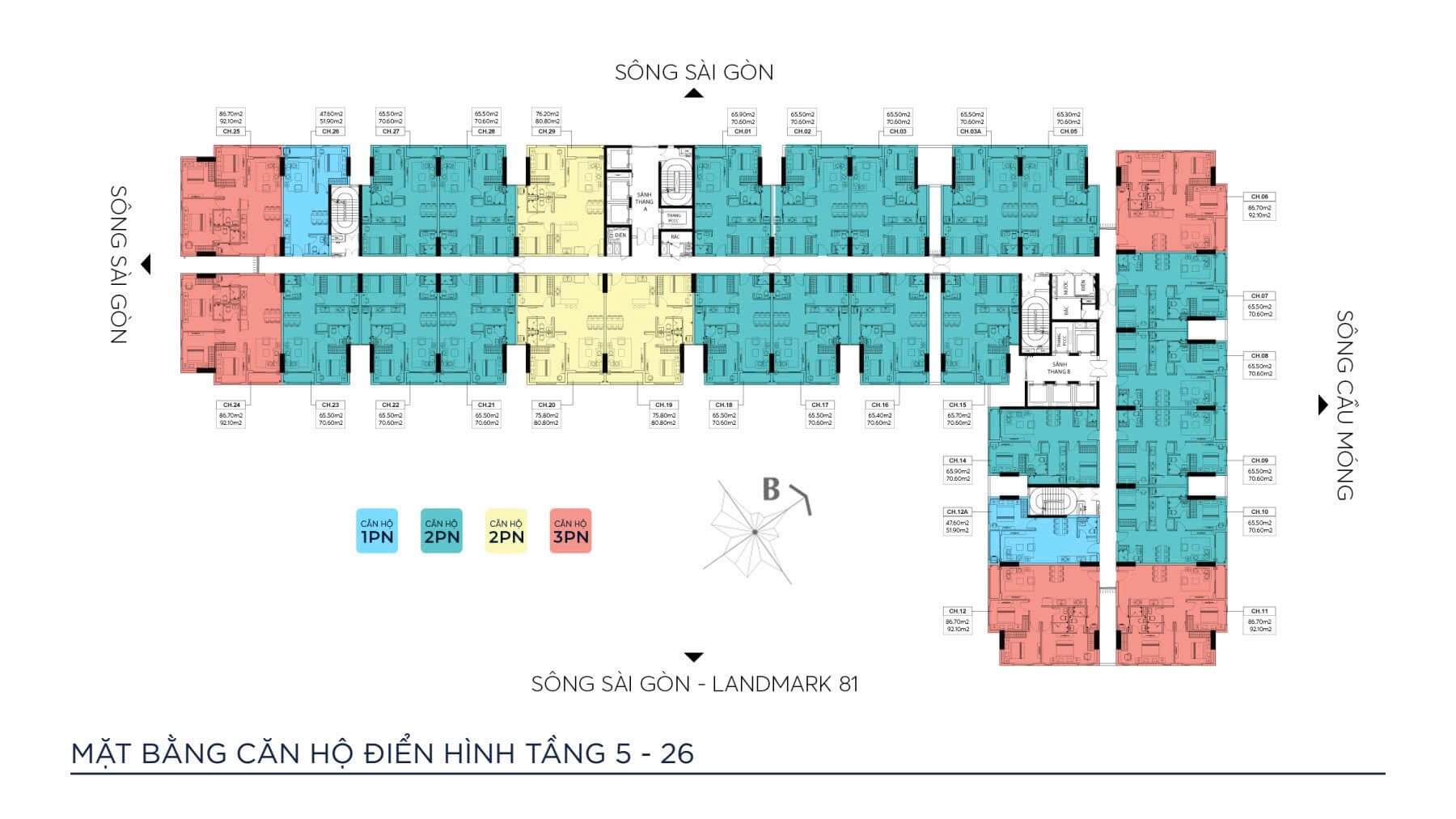 Mặt bằng căn hộ tầng 5-26 dự án symlife